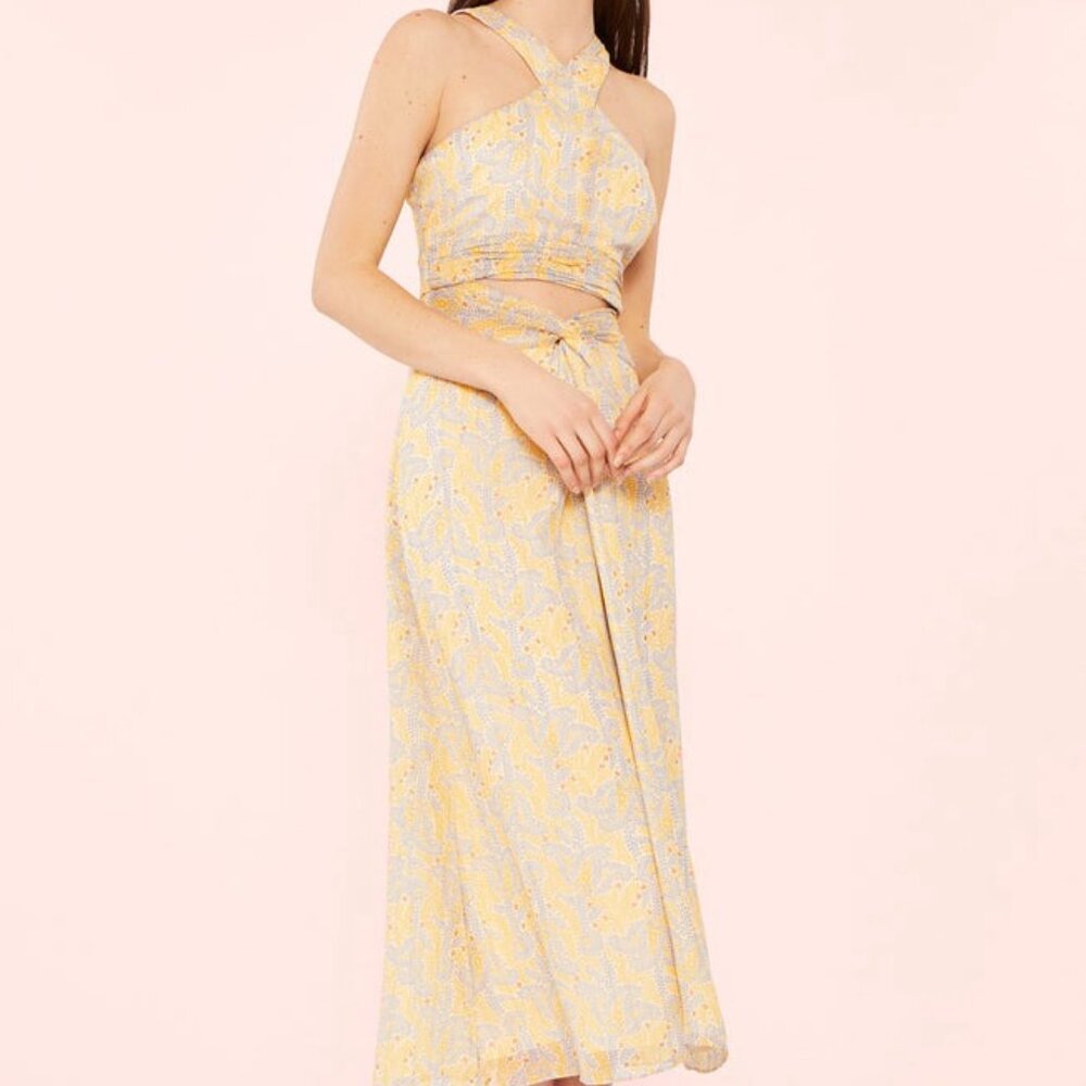 New LIKELY Lucy Dress in Green Tea Multi yellow cutout sun dress paisley Size 8